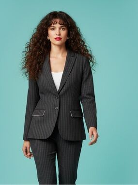 Tahari Black Lavender Purple Trim Lined Arthur Levine Blazer Size 10